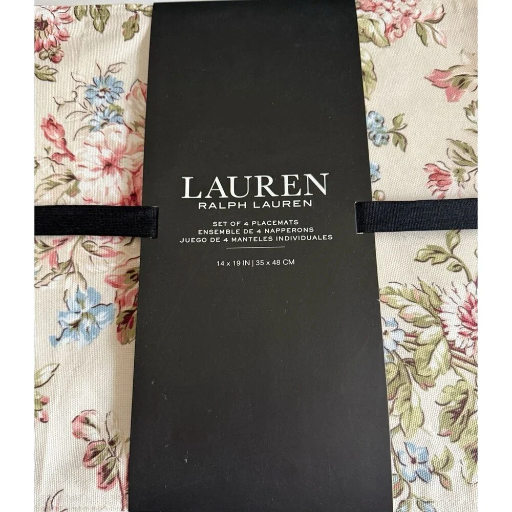 Ralph Lauren Floral Placemats 100% Cotton 14 X 19 Beige Pink Blue Machine Wash